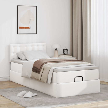 vidaXL Ottoman-Bett mit Matratzen & LEDs Reinweiß 90x190 cm Kunstleder