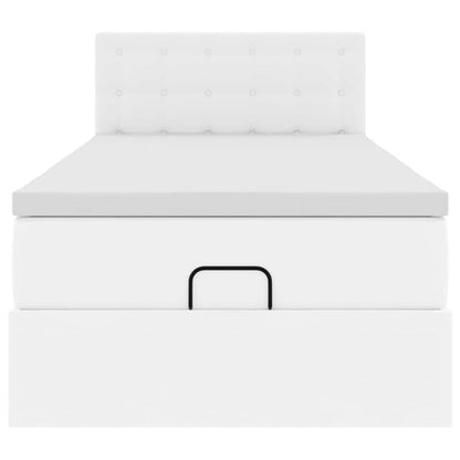 Ottoman-Bett mit Matratzen & LEDs Reinweiß 90x190 cm Kunstleder