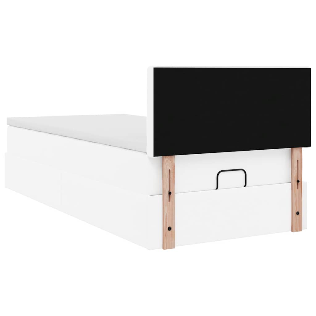Ottoman-Bett mit Matratzen & LEDs Reinweiß 90x190 cm Kunstleder