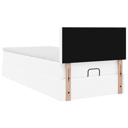 Ottoman-Bett mit Matratzen & LEDs Reinweiß 90x190 cm Kunstleder