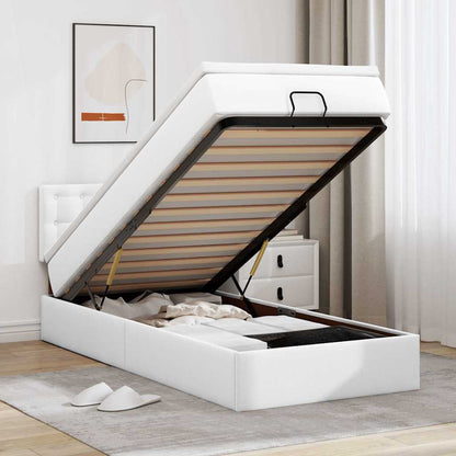 Ottoman-Bett mit Matratzen & LEDs Reinweiß 90x190 cm Kunstleder