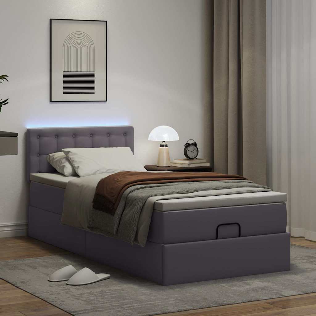 vidaXL Ottoman-Bett mit Matratzen & LEDs Grau 90x190 cm Kunstleder