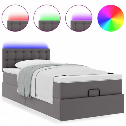 vidaXL Ottoman-Bett mit Matratzen & LEDs Grau 90x190 cm Kunstleder