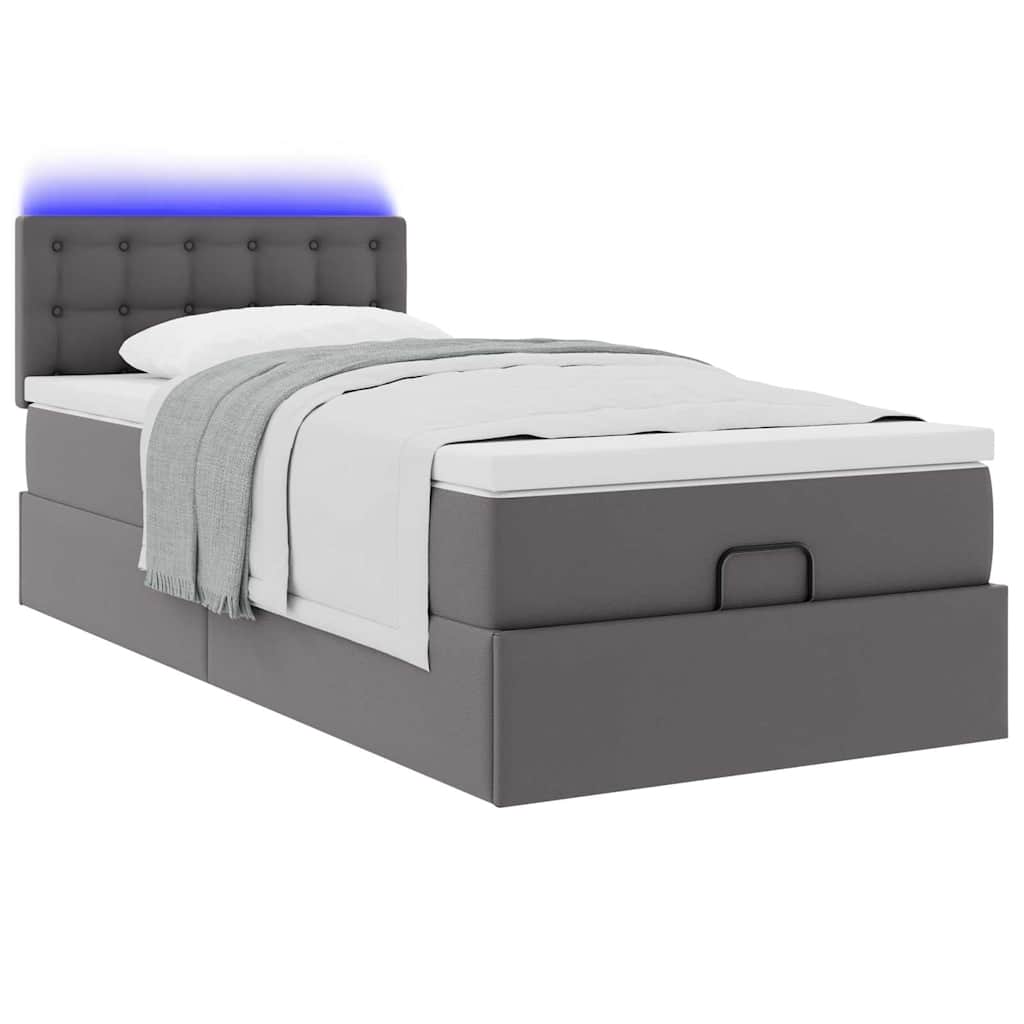 vidaXL Ottoman-Bett mit Matratzen & LEDs Grau 90x190 cm Kunstleder