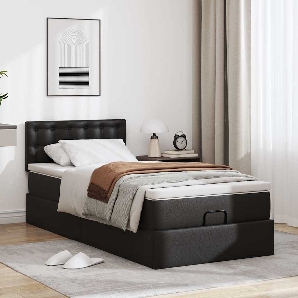 vidaXL Ottoman-Bett mit Matratzen & LEDs Schwarz 90x200 cm Kunstleder