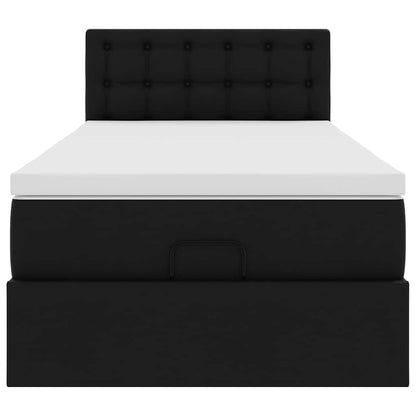 Ottoman-Bett mit Matratzen & LEDs Schwarz 90x200 cm Kunstleder