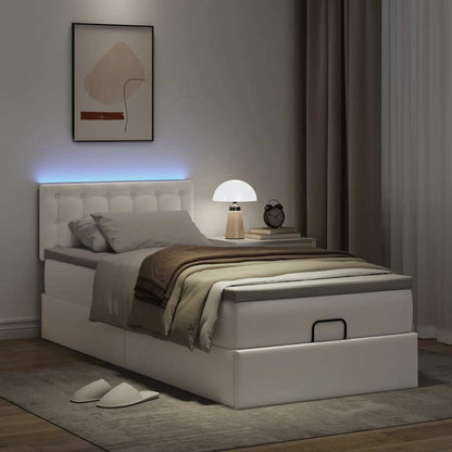 vidaXL Ottoman-Bett mit Matratzen & LEDs Reinweiß 90x200 cm Kunstleder
