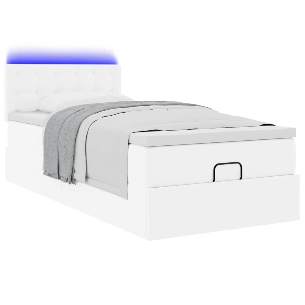 vidaXL Ottoman-Bett mit Matratzen & LEDs Reinweiß 90x200 cm Kunstleder