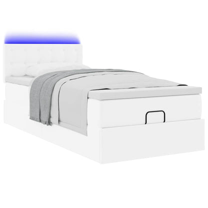 vidaXL Ottoman-Bett mit Matratzen & LEDs Reinweiß 90x200 cm Kunstleder