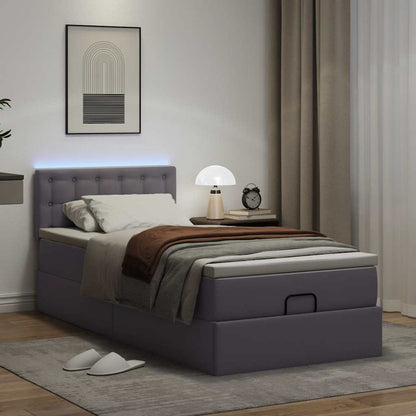 vidaXL Ottoman-Bett mit Matratzen & LEDs Grau 90x200 cm Kunstleder