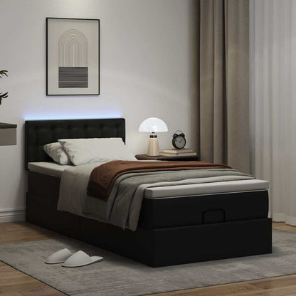 vidaXL Ottoman-Bett mit Matratzen & LEDs Schwarz 100x200 cm Kunstleder