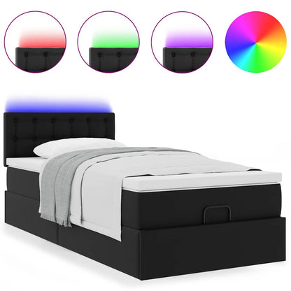 vidaXL Ottoman-Bett mit Matratzen & LEDs Schwarz 100x200 cm Kunstleder