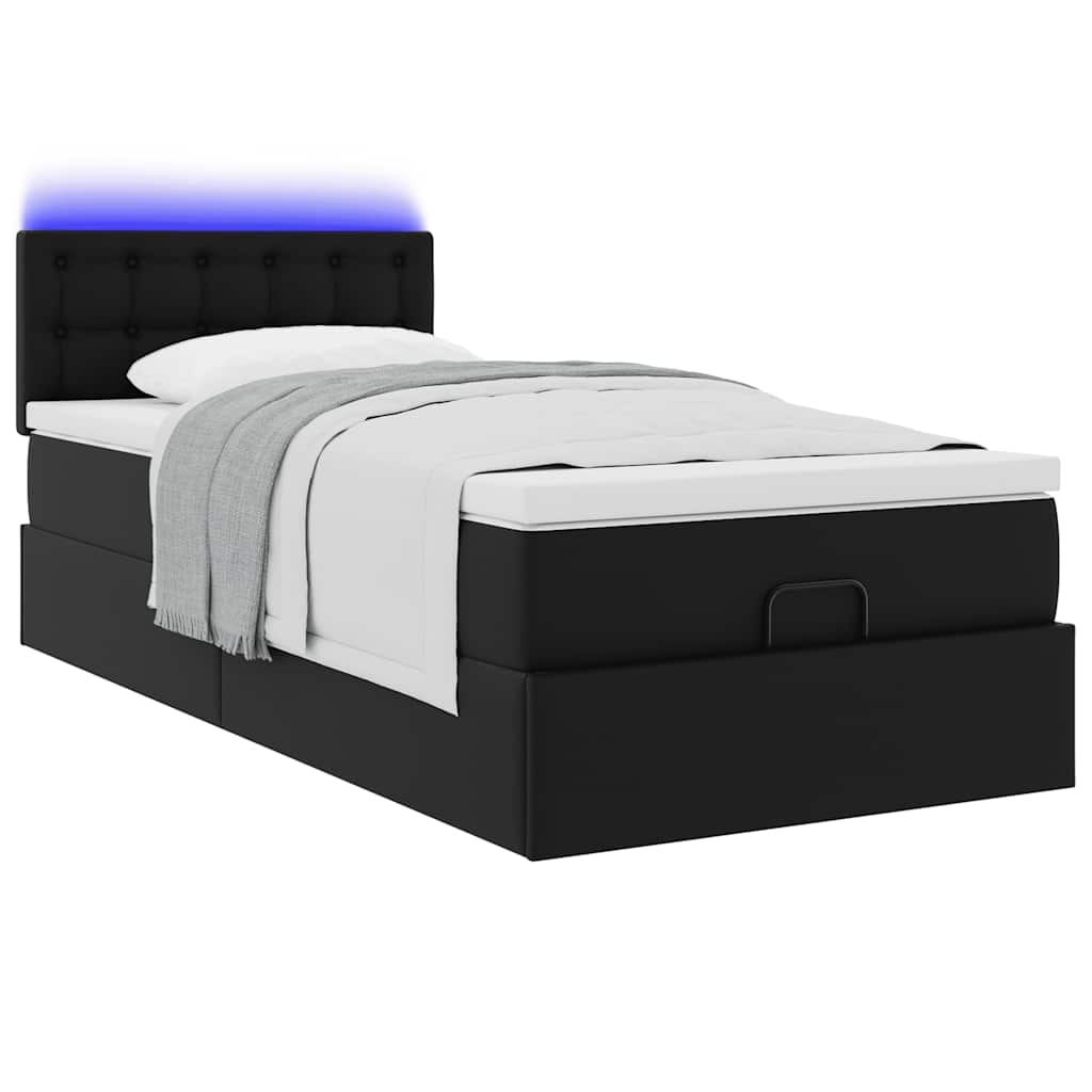vidaXL Ottoman-Bett mit Matratzen & LEDs Schwarz 100x200 cm Kunstleder