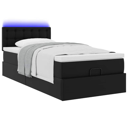 vidaXL Ottoman-Bett mit Matratzen & LEDs Schwarz 100x200 cm Kunstleder
