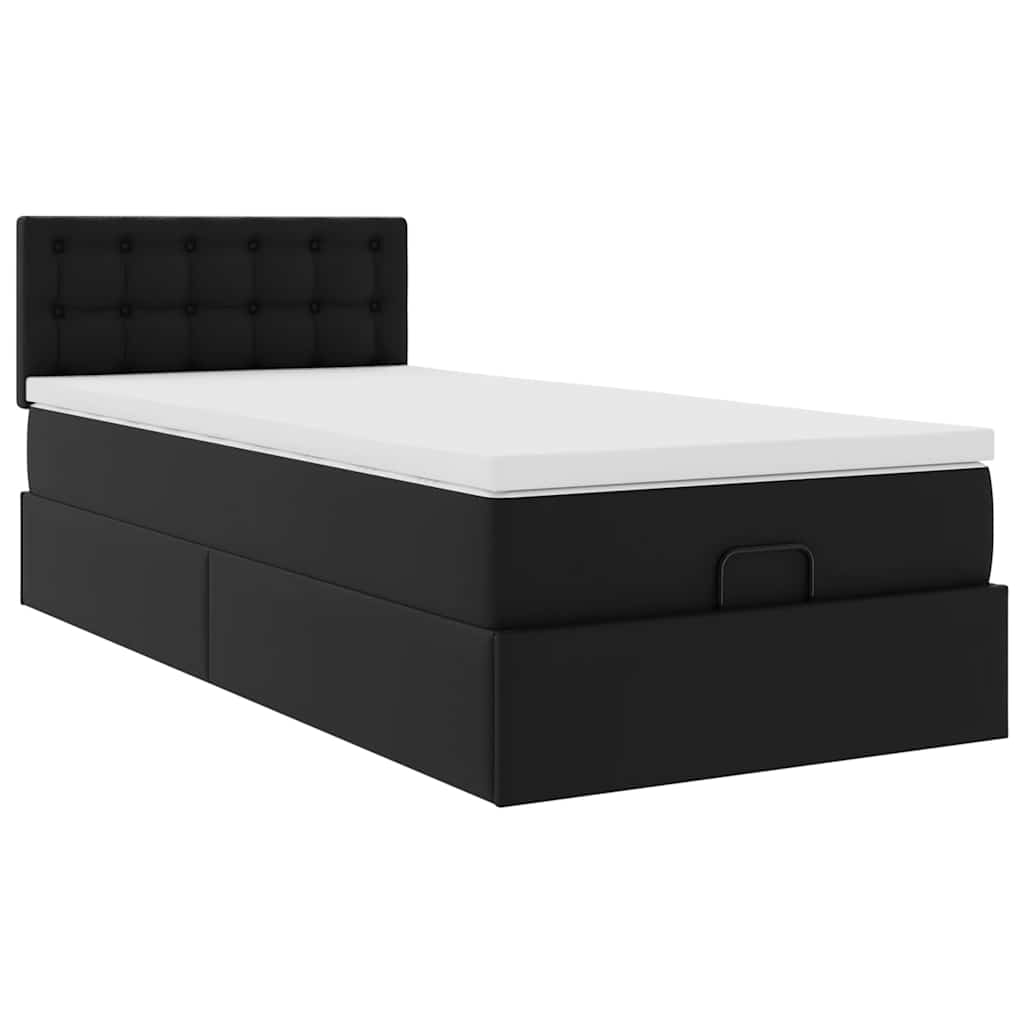 vidaXL Ottoman-Bett mit Matratzen & LEDs Schwarz 100x200 cm Kunstleder