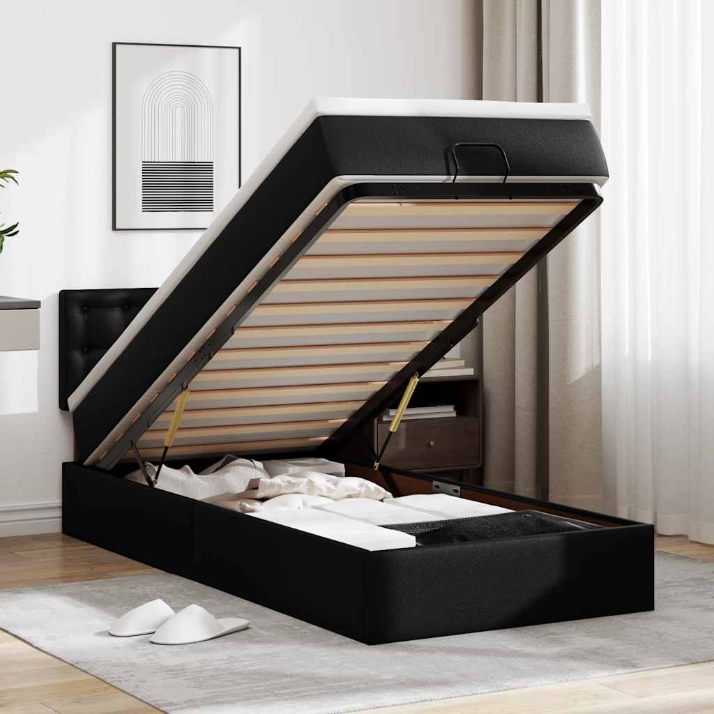 vidaXL Ottoman-Bett mit Matratzen & LEDs Schwarz 100x200 cm Kunstleder