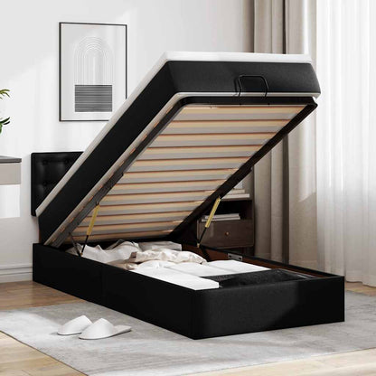 vidaXL Ottoman-Bett mit Matratzen & LEDs Schwarz 100x200 cm Kunstleder