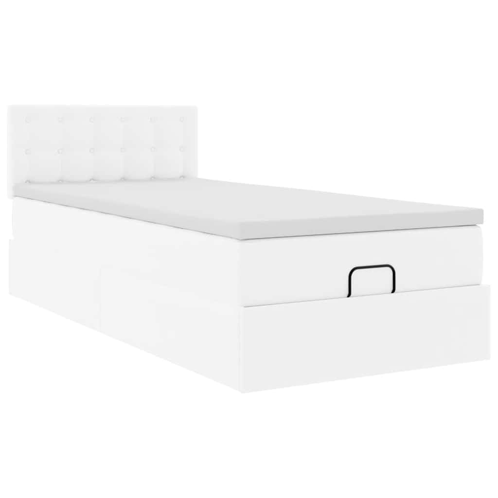 vidaXL Ottoman-Bett mit Matratzen & LEDs Reinweiß 100x200cm Kunstleder