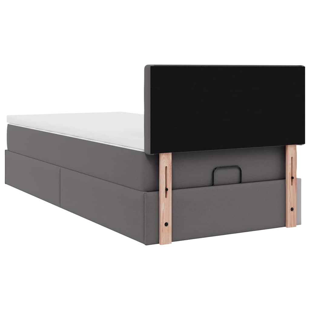 Ottoman-Bett mit Matratzen & LEDs Grau 100x200 cm Kunstleder