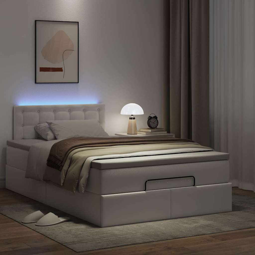 vidaXL Ottoman-Bett mit Matratzen & LEDs Reinweiß 120x190cm Kunstleder