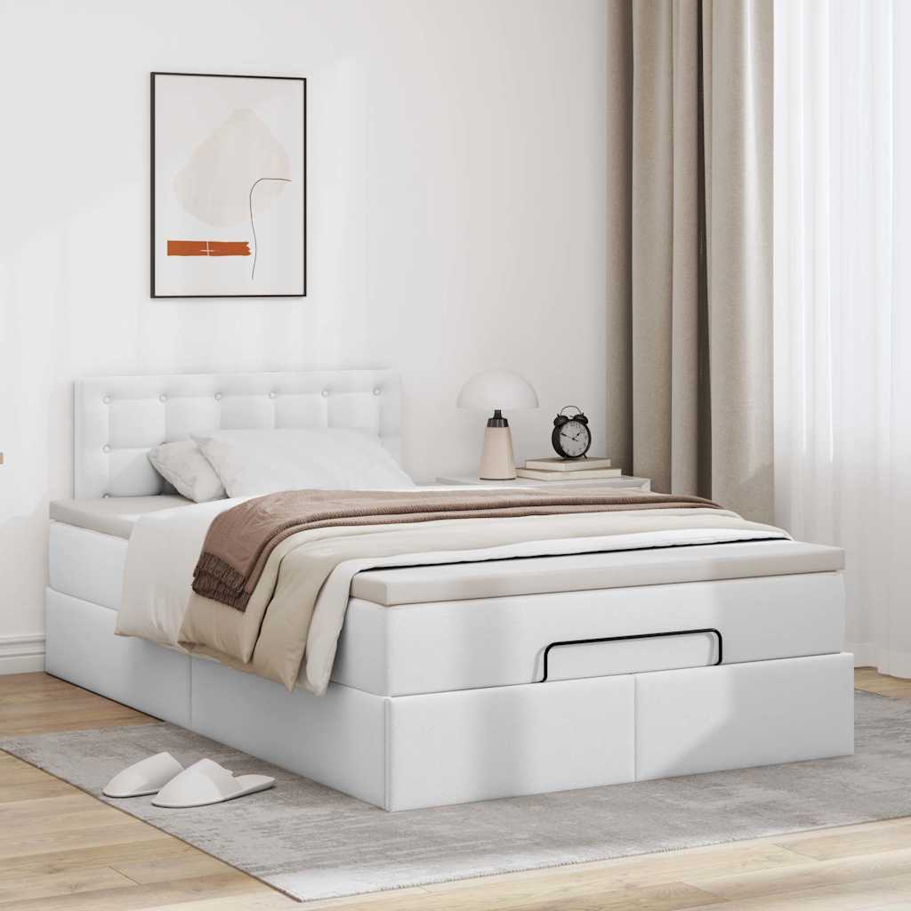vidaXL Ottoman-Bett mit Matratzen & LEDs Reinweiß 120x190cm Kunstleder