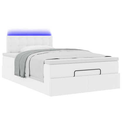 vidaXL Ottoman-Bett mit Matratzen & LEDs Reinweiß 120x190cm Kunstleder