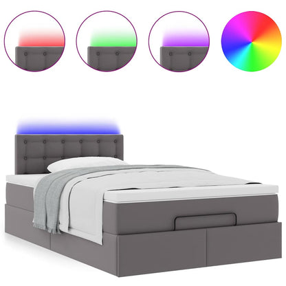 vidaXL Ottoman-Bett mit Matratzen & LEDs Grau 120x190 cm Kunstleder