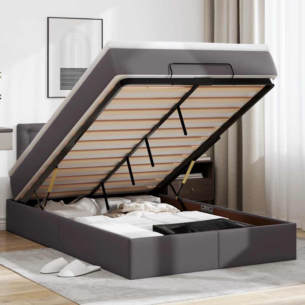 vidaXL Ottoman-Bett mit Matratzen & LEDs Grau 120x190 cm Kunstleder
