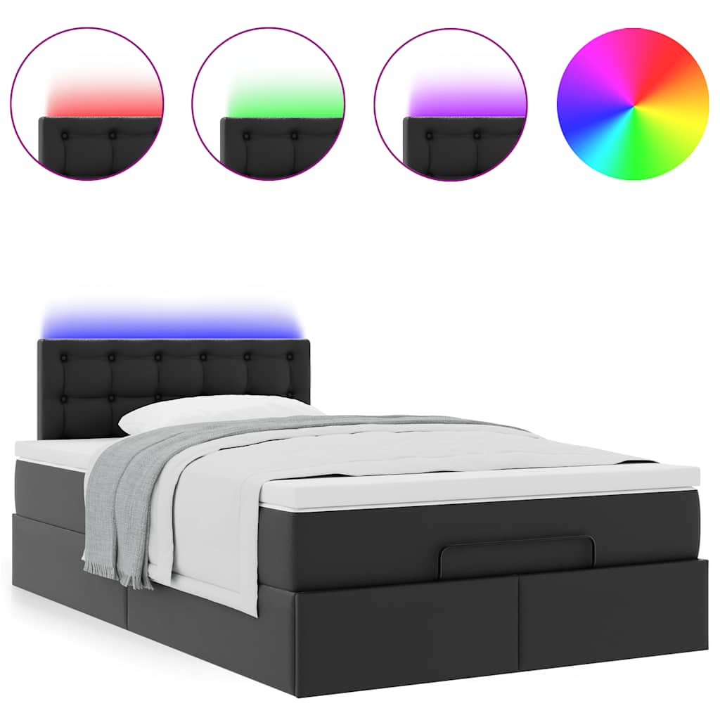 vidaXL Ottoman-Bett mit Matratzen & LEDs Schwarz 120x200 cm Kunstleder