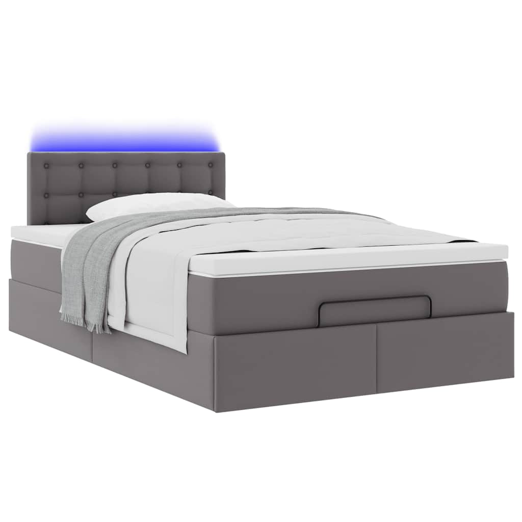 vidaXL Ottoman-Bett mit Matratzen & LEDs Grau 120x200 cm Kunstleder