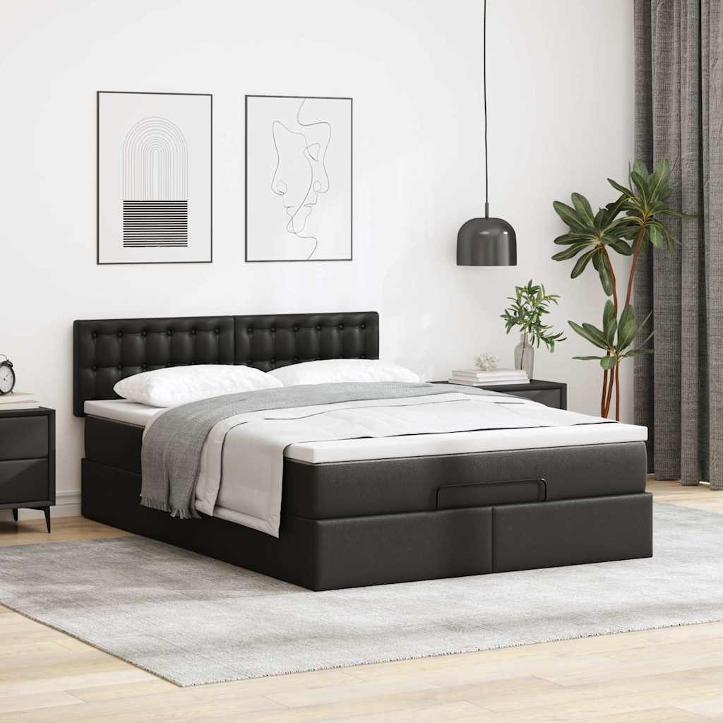 vidaXL Ottoman-Bett mit Matratzen & LEDs Schwarz 140x190 cm Kunstleder