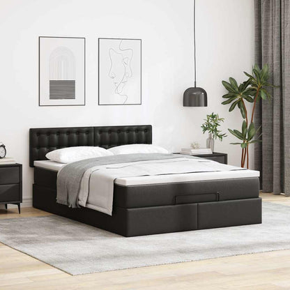 vidaXL Ottoman-Bett mit Matratzen & LEDs Schwarz 140x190 cm Kunstleder
