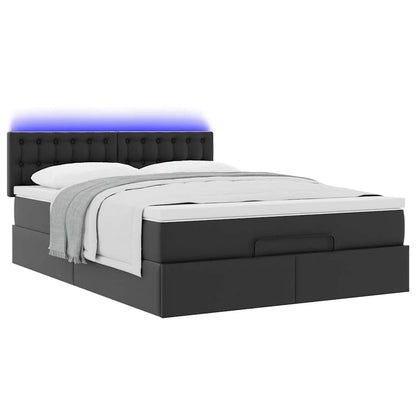 vidaXL Ottoman-Bett mit Matratzen & LEDs Schwarz 140x190 cm Kunstleder