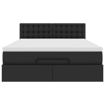 vidaXL Ottoman-Bett mit Matratzen & LEDs Schwarz 140x190 cm Kunstleder