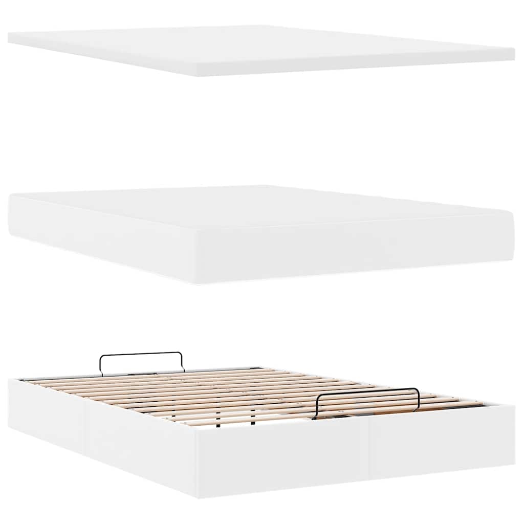 vidaXL Ottoman-Bett mit Matratzen & LEDs Reinweiß 140x190cm Kunstleder