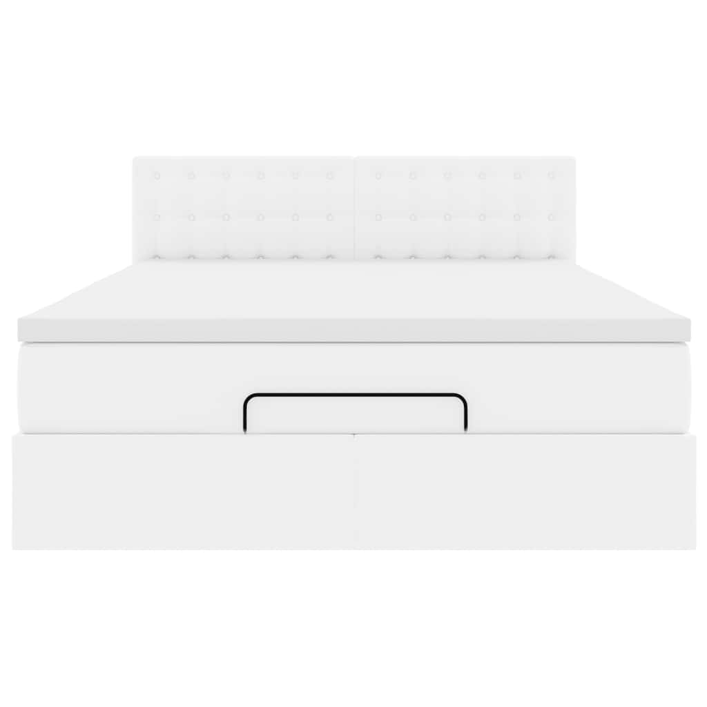 Ottoman-Bett mit Matratzen & LEDs Reinweiß 140x190cm Kunstleder