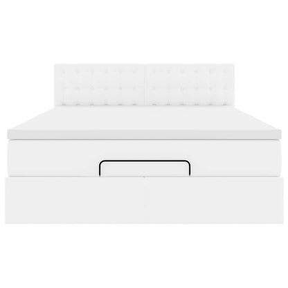 Ottoman-Bett mit Matratzen & LEDs Reinweiß 140x190cm Kunstleder