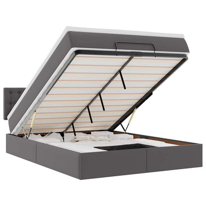 Ottoman-Bett mit Matratzen & LEDs Grau 140x190 cm Kunstleder