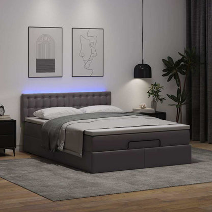 Ottoman-Bett mit Matratzen & LEDs Grau 140x190 cm Kunstleder