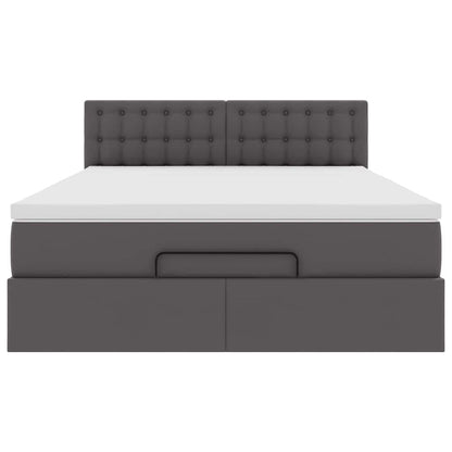Ottoman-Bett mit Matratzen & LEDs Grau 140x190 cm Kunstleder
