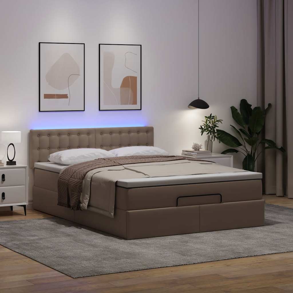 vidaXL Ottoman-Bett mit Matratzen & LEDs Cappuccino-Braun 140x190cm