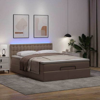 vidaXL Ottoman-Bett mit Matratzen & LEDs Cappuccino-Braun 140x190cm