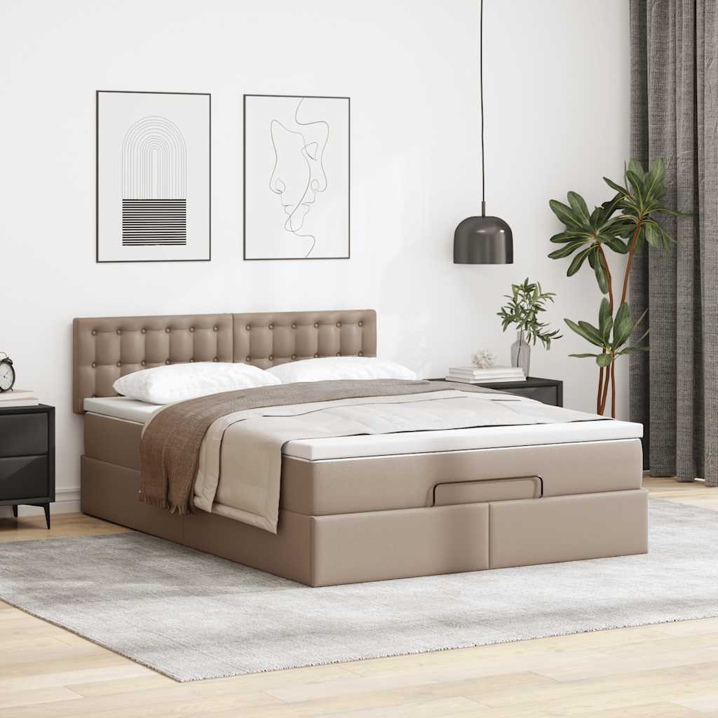 vidaXL Ottoman-Bett mit Matratzen & LEDs Cappuccino-Braun 140x190cm