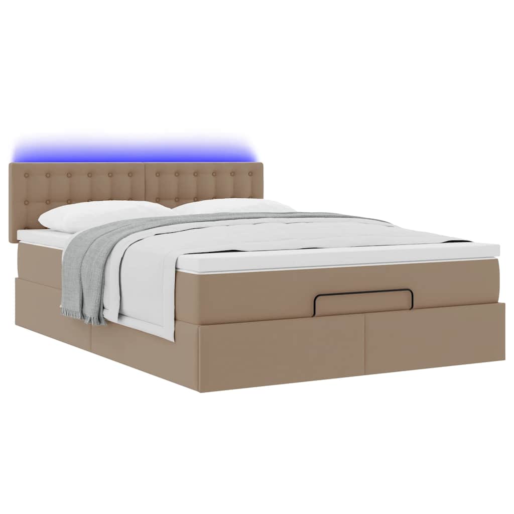 vidaXL Ottoman-Bett mit Matratzen & LEDs Cappuccino-Braun 140x190cm