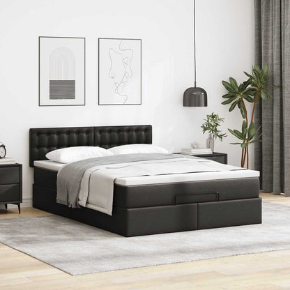 vidaXL Ottoman-Bett mit Matratzen & LEDs Schwarz 140x200 cm Kunstleder
