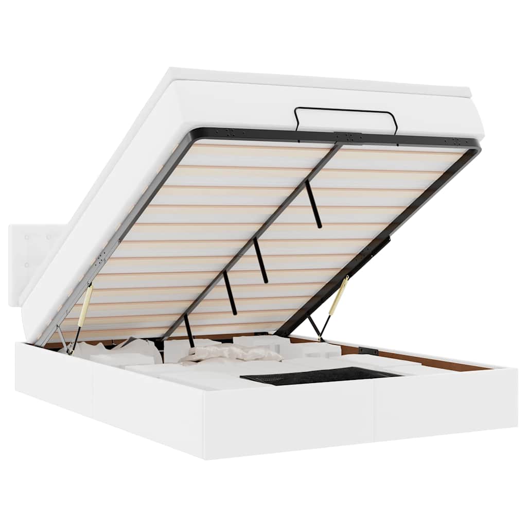 Ottoman-Bett mit Matratzen & LEDs Reinweiß 200x200cm Kunstleder