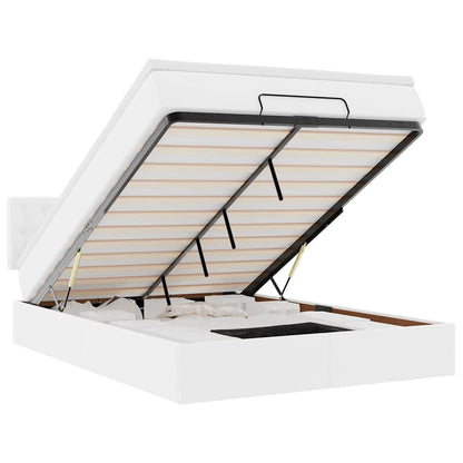 Ottoman-Bett mit Matratzen & LEDs Reinweiß 200x200cm Kunstleder