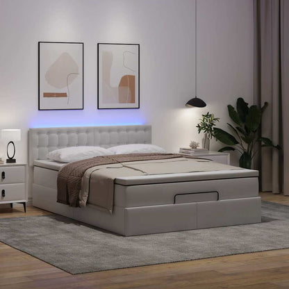 Ottoman-Bett mit Matratzen & LEDs Reinweiß 200x200cm Kunstleder