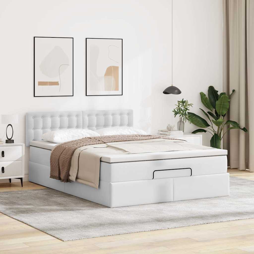 vidaXL Ottoman-Bett mit Matratzen & LEDs Reinweiß 200x200cm Kunstleder