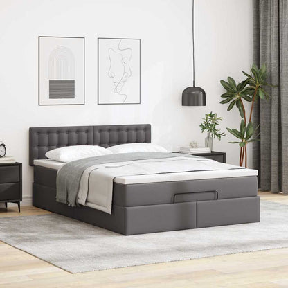 vidaXL Ottoman-Bett mit Matratzen & LEDs Grau 140x200 cm Kunstleder